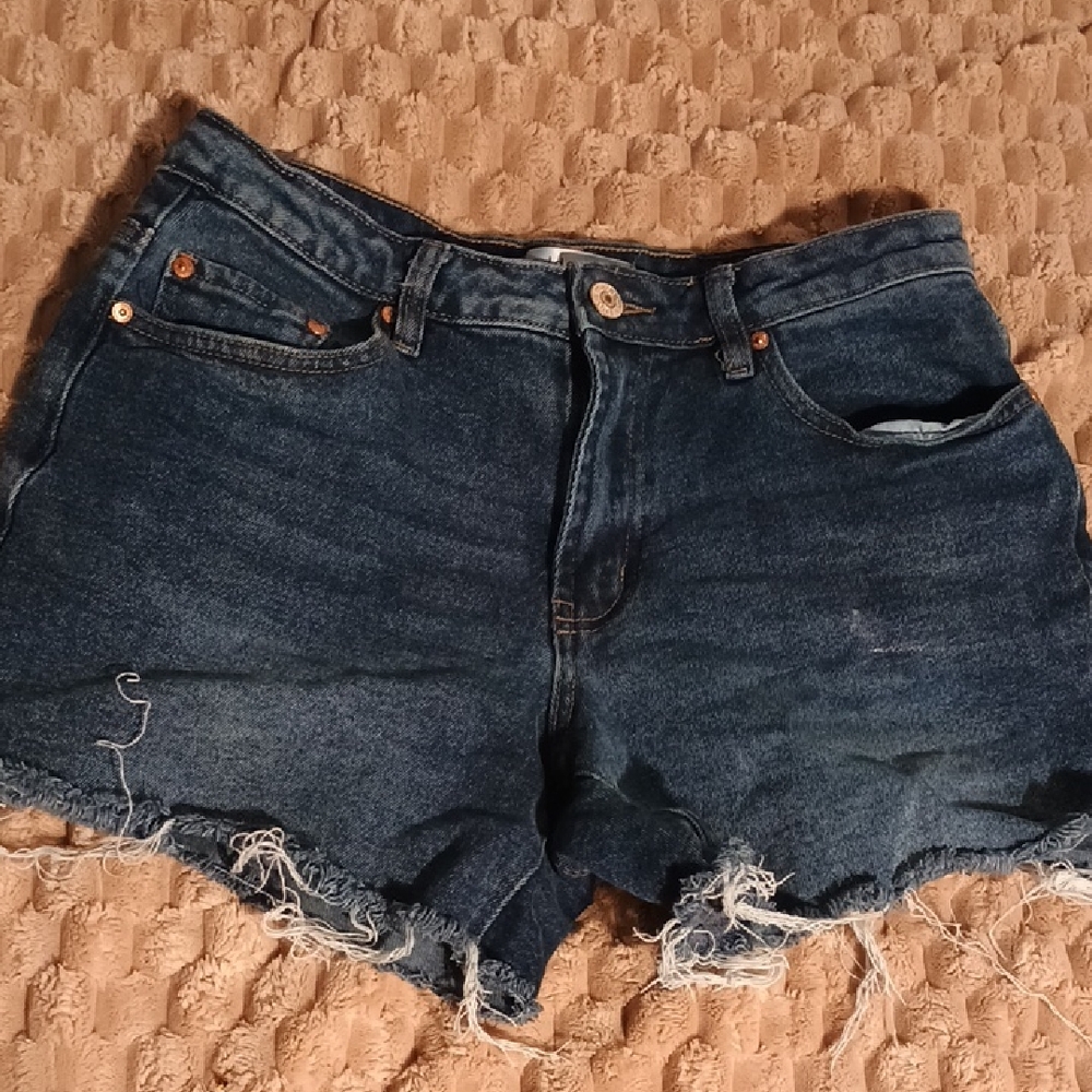 Madden Girl Dark Blue Frayed Denim Cutoff Shorts